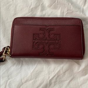 Tory Burch burgundy clutch/wallet/wristlet